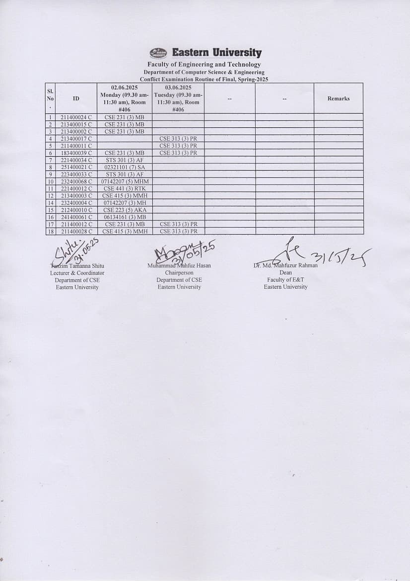 Conflict Examination, CSE, Spring 2025