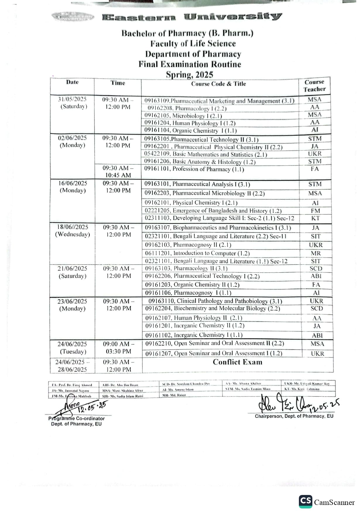 Final Examination Routine (Spring-2025)_Dept. Of Pharmacy