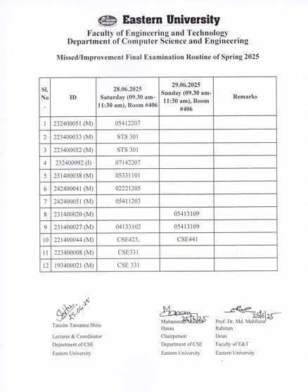 Missed and Improvement Exams_Spring 2025_CSE