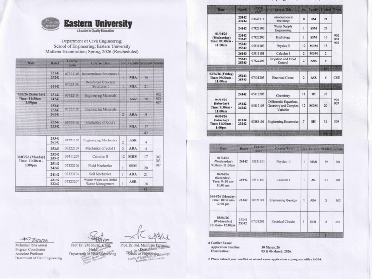 Rescheduled Midterm exam spring 2026, CE
