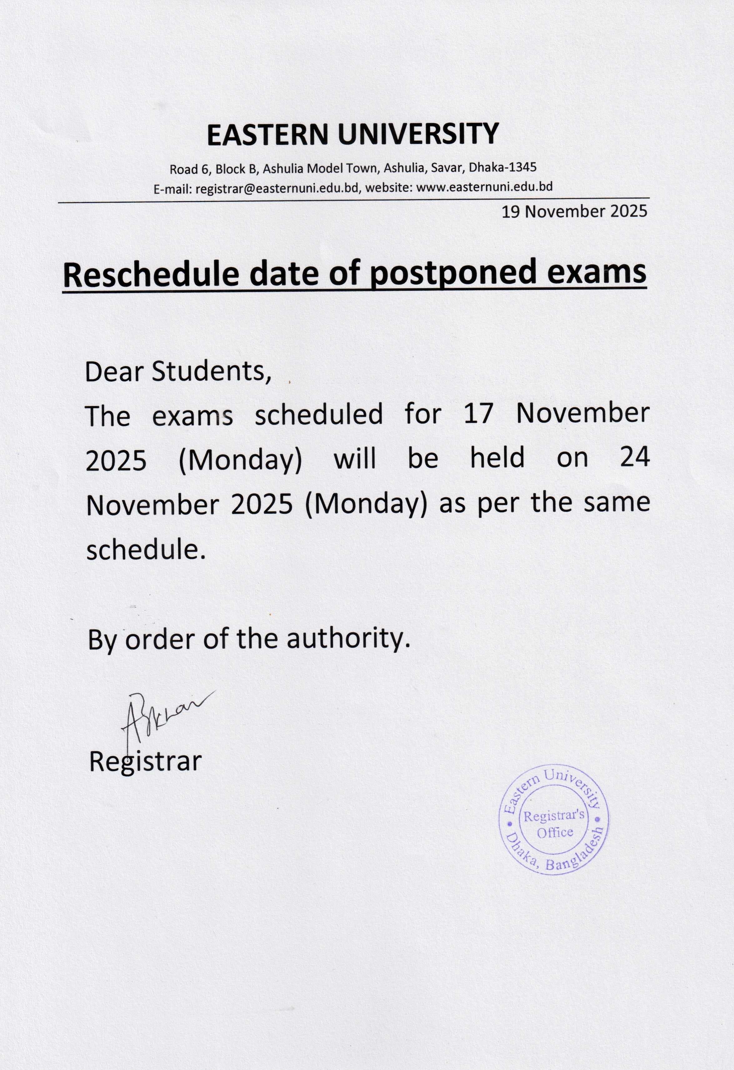 Reschedule date of postponed exams