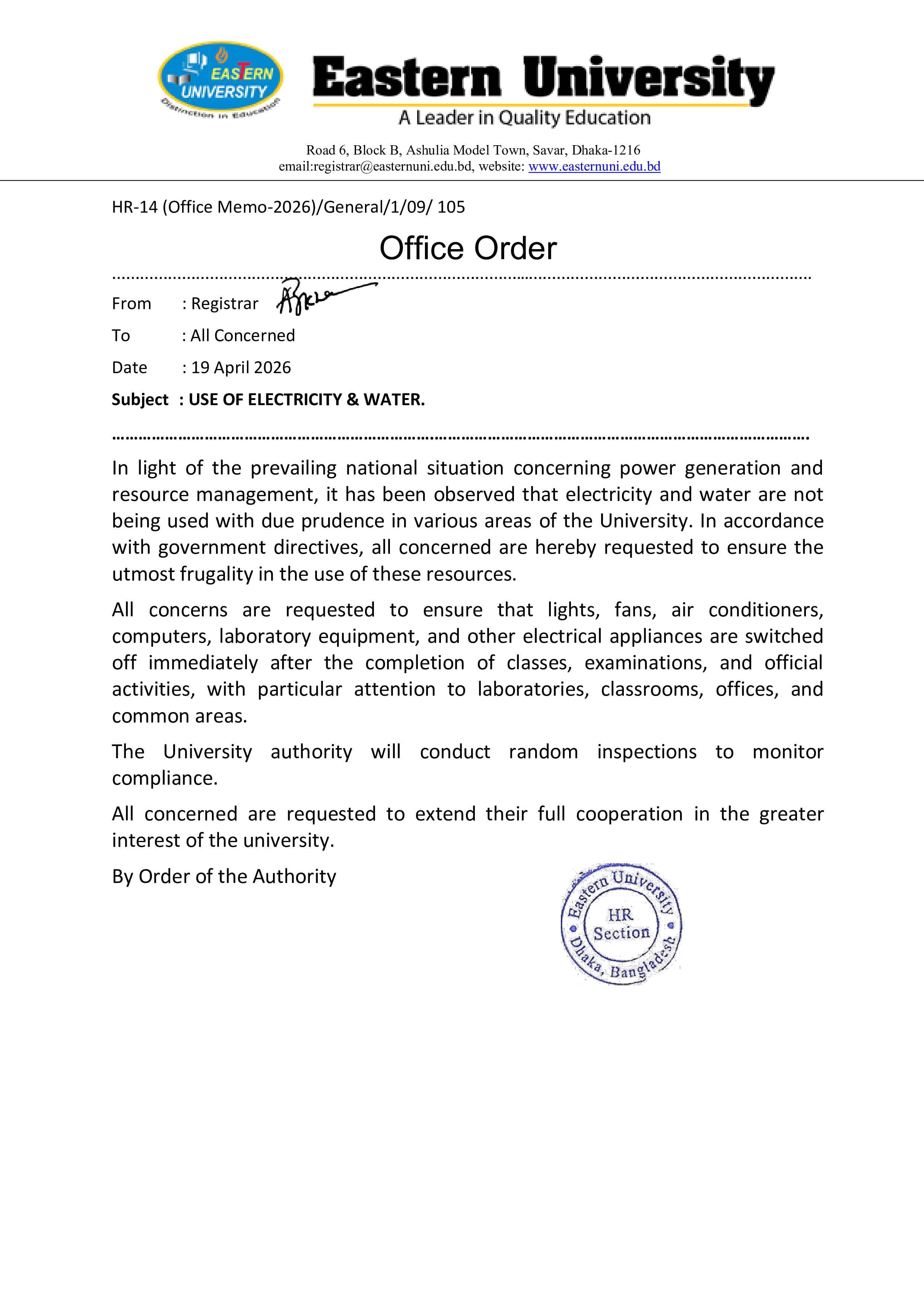 Use of Electricity and Water